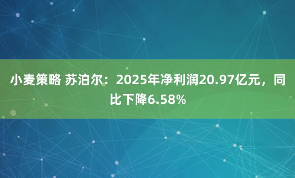 小麦策略 苏泊尔：2025年净利润20.97亿元，同比下降6.58%